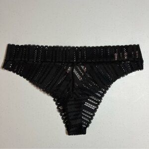 Victoria's Secret Checky Thong Panty Women's Large Thong / String Black Lace New
